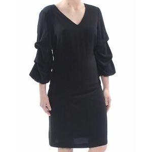 DKNY Black V-neck Ruched Sleeve Cocktail Dress